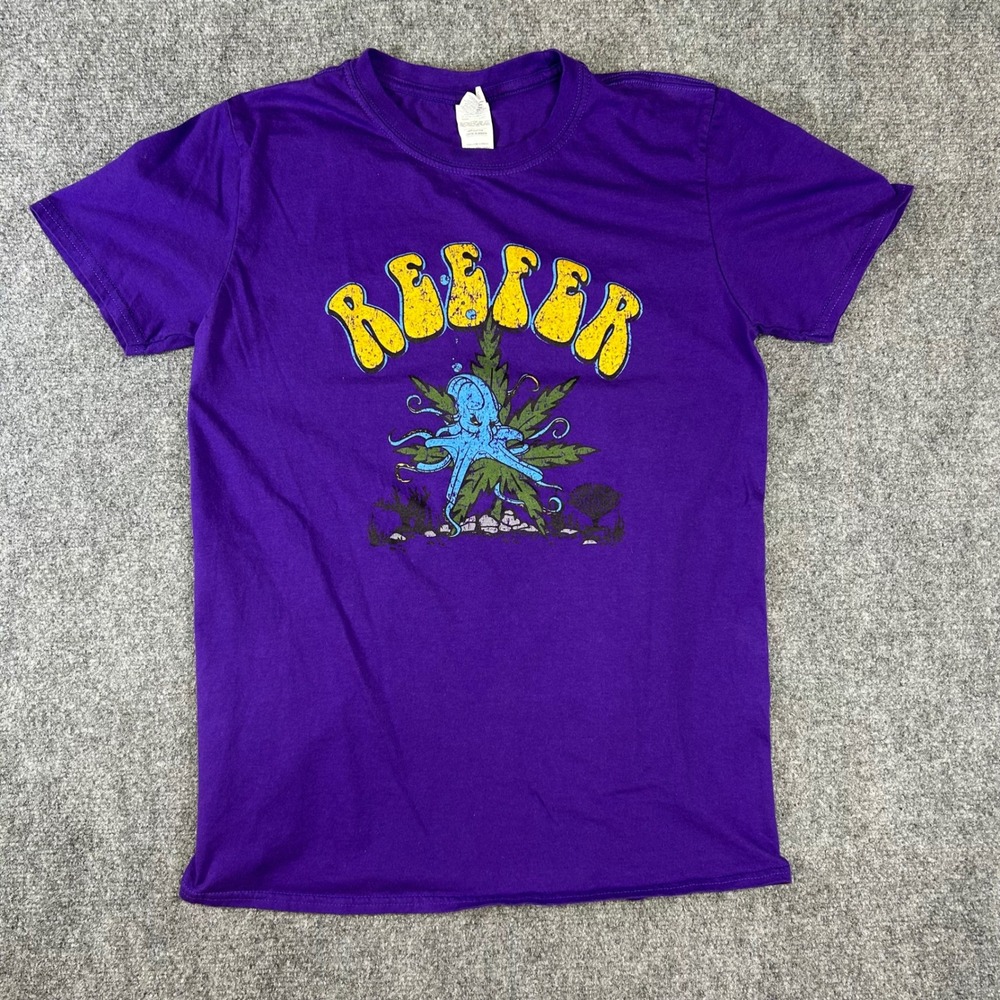 Gildan Cannabox Reefer Octopus Purple Graphic T-Shirt Mens Medium Short‎ Sleeve